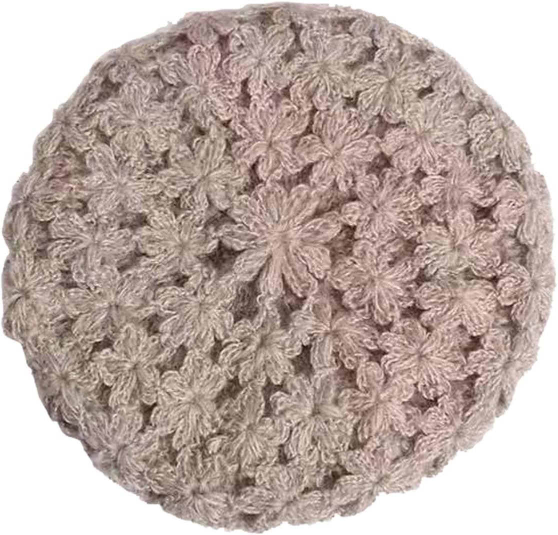 LinYooLi Ladies Hand Hooked Flower Beret, Autumn/Winter Warm hat, Hair Cap
