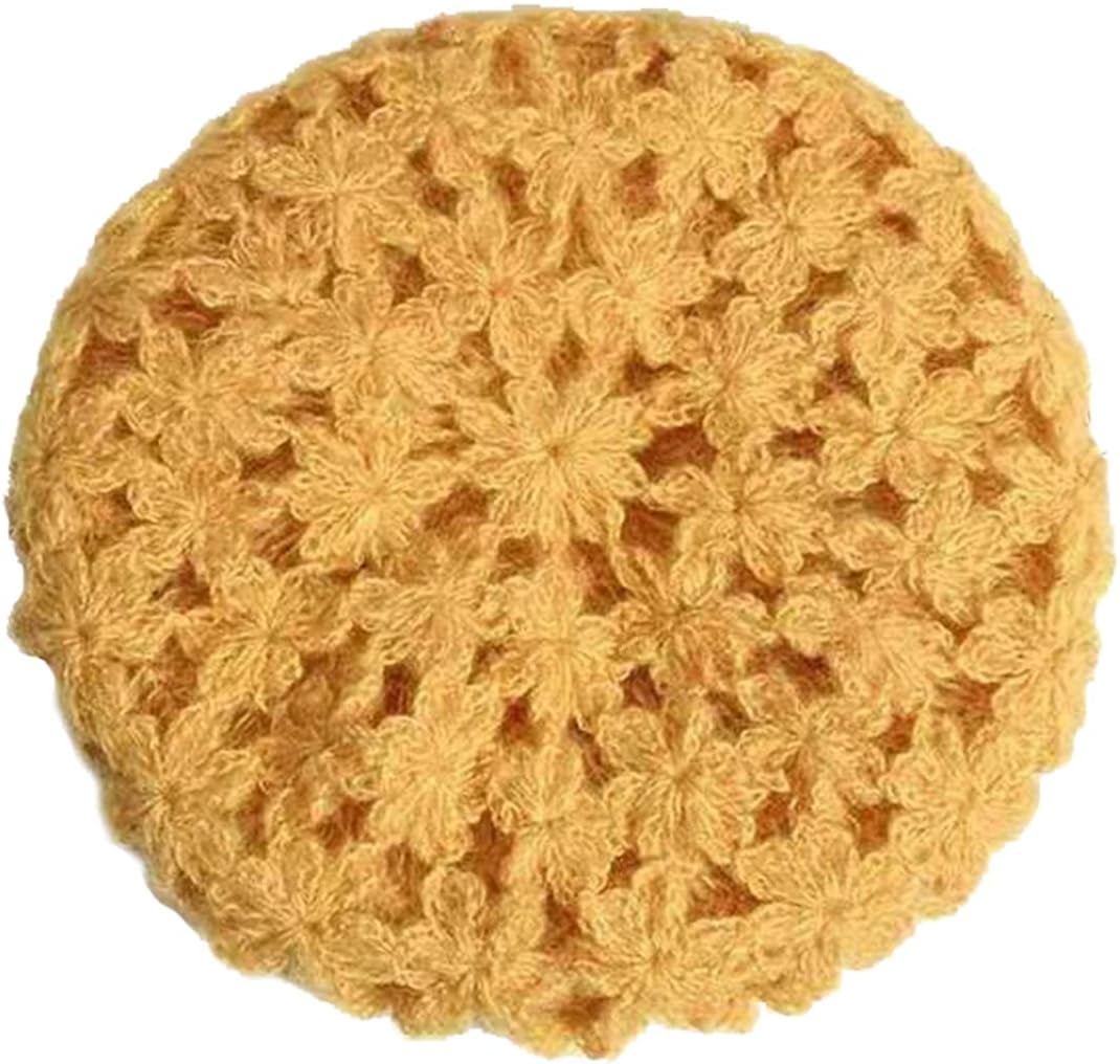 LinYooLi Ladies Hand Hooked Flower Beret, Autumn/Winter Warm hat, Hair Cap