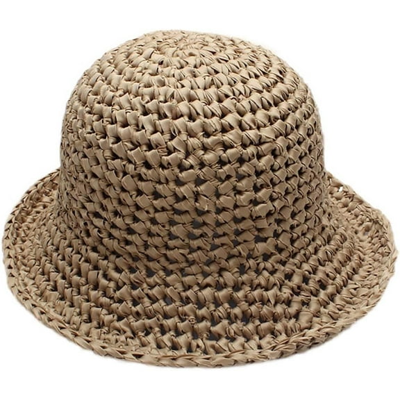 LinYooLi Ladies Sun Hat Hand Woven Cap Artistic Solid Color Strip Fisherman Hat Shopping Hollow Headdress Summer