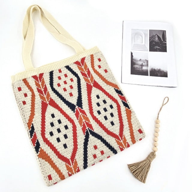 Knitted Gypsy Bohemian Aztec Tote Bag
