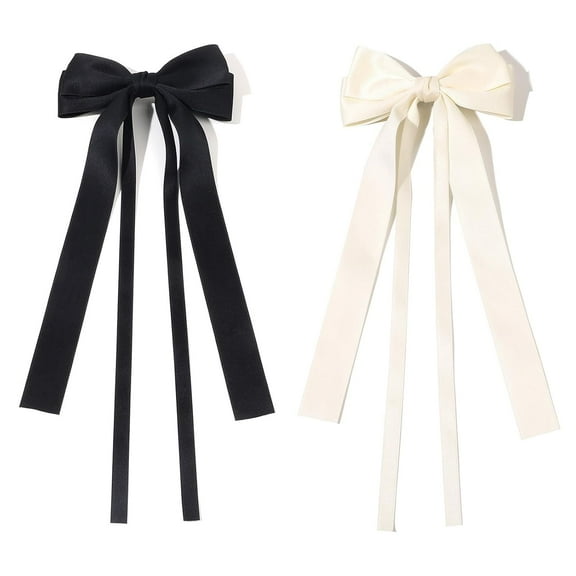 LinYooLi Large Hair Bows for Women - 2Pcs Soft Tassel Bow Hair Clips Hair Ribbon with Long Tail Bowknot Hair Clips for Women Girls, Hair Barrettes with Bow Accessories