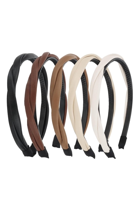 Leather Headbands for Women, 5 Pack Cross Head Bands for Women's Hair Thin Headbands, Non-silp Headbands Hair Accessories for Women Girls