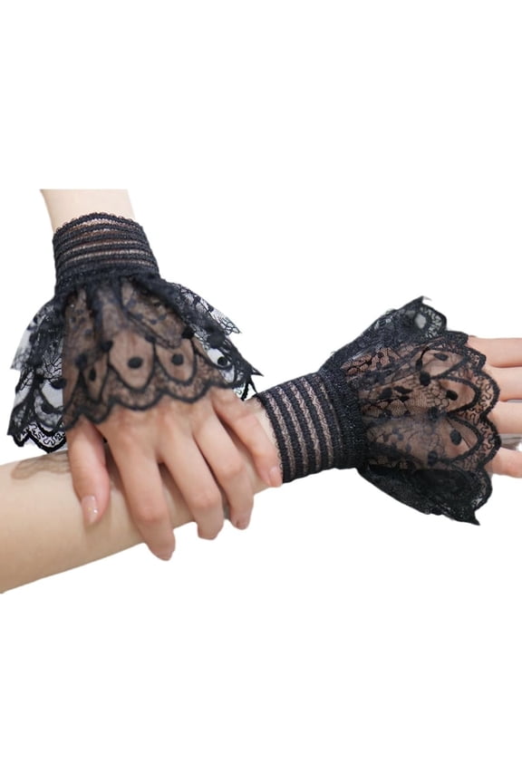 Lolita Lace Gloves White Heart Hand Sleeve Sexy Lace Elastic Bracelet Women Ruffled Floral Lace Wrist Cuffs