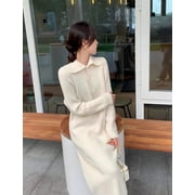 LinYooLi Loose And Slim Standing Collar With A Base, Long Sweater Dress, Simple Solid Color Casual Ladies' Pullover