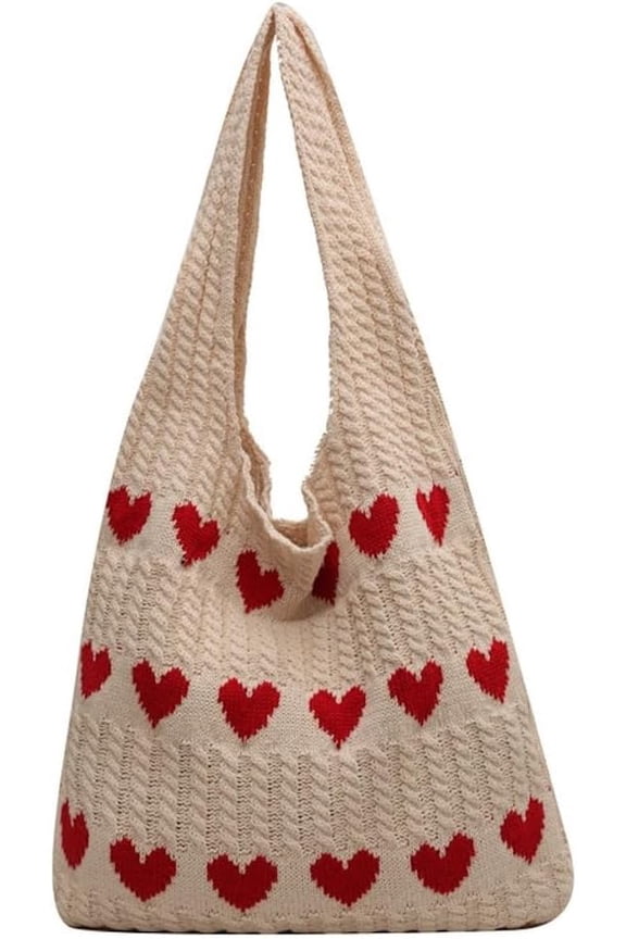 Love Heart Arrange Dough Twists Y2K Knitted Tote Bag Women Knitting Wool Handbag Purse Winter Warm Shoulder Bags