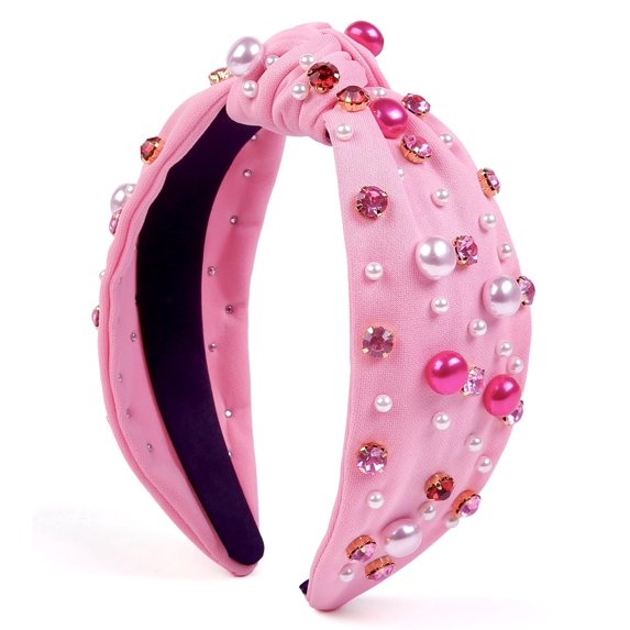 LinYooLi Mardi Gras Headband for Women Pearl Rhinestone Women Headbands Knotted Head Band for Women’s Hair Carnival Party Purple Green Gold Headpiece Mardi Gras Outfits for Women Hair Accessories