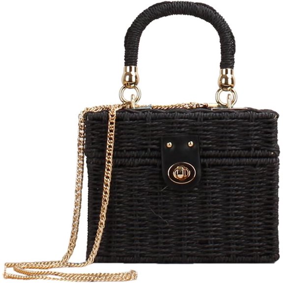 LinYooLi Market Basket Woven Straw Grocery Basket Shopping Bag Wicker Picnic Basket with Handle for Home Outdoor Handbag