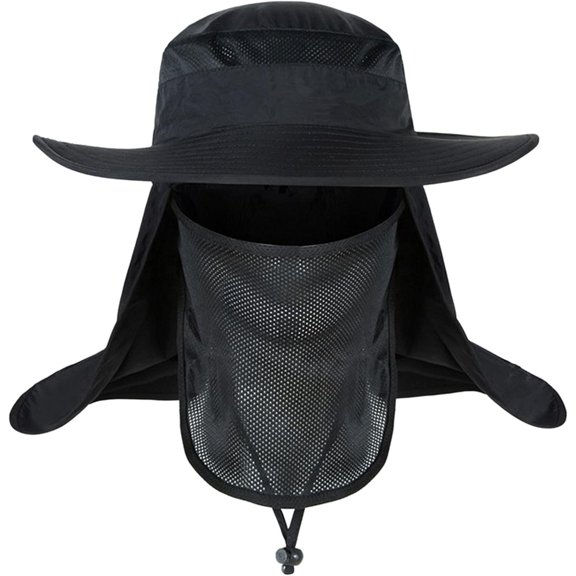 LinYooLi Men Wide Brim Sun UV Protection Sunhat with Removable Face Neck Flap Foldable Ponytail Fishing Hat