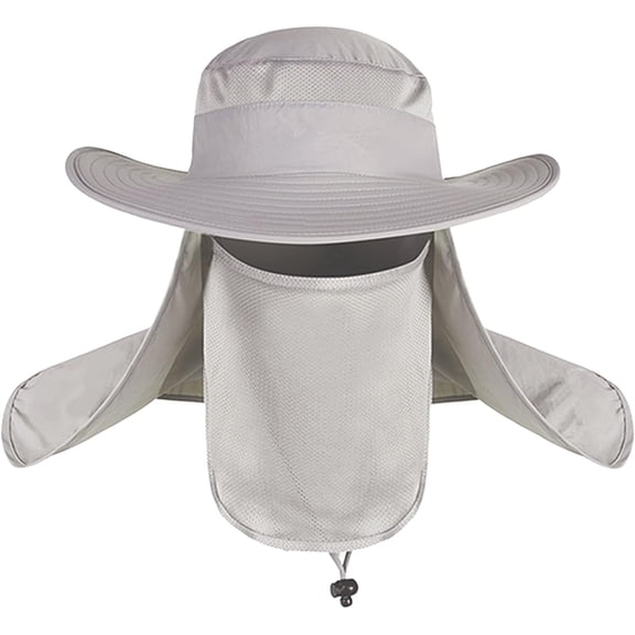 LinYooLi Men Wide Brim Sun UV Protection Sunhat with Removable Face Neck Flap Foldable Ponytail Fishing Hat