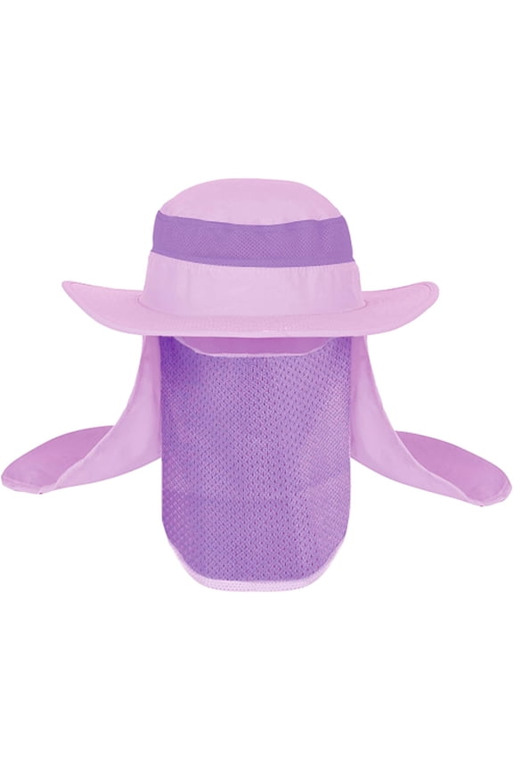 Men Wide Brim Sun UV Protection Sunhat with Removable Face Neck Flap Foldable Ponytail Fishing Hat