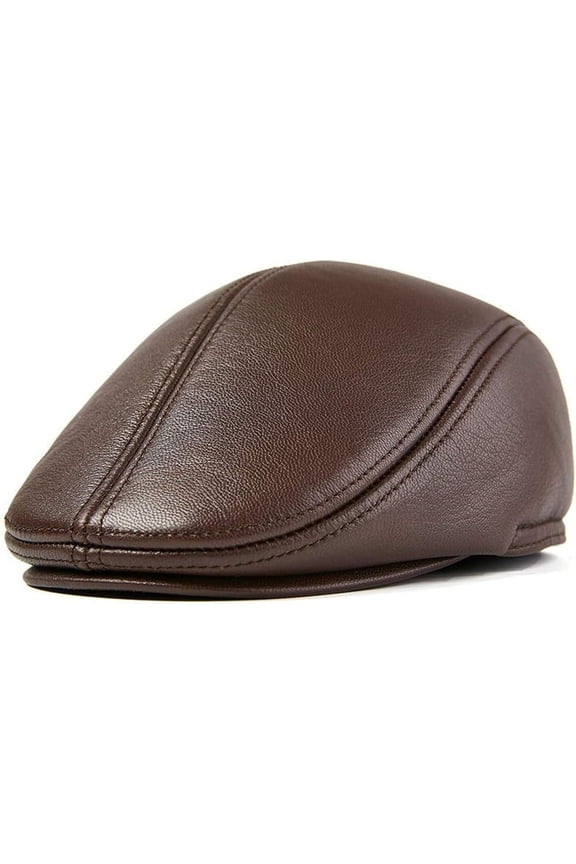 Men Winter PU Leather Newsboy Hat Flat Cap with Ear Flap Unisex Vintage Driving Cap