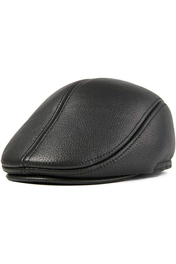 Men Winter PU Leather Newsboy Hat Flat Cap with Ear Flap Unisex Vintage Driving Cap