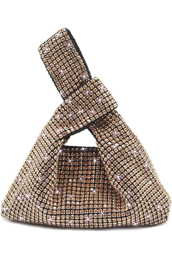 LinYooLi Mini Rhinestone Hobo Dumpling Bag Crystal Evening Bucket Handbag Bling Sparkling Clutch Crossbody Bag