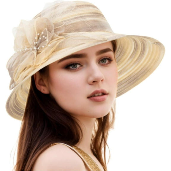 LinYooLi Mother's Day Organza Kentucky Fascinator Hat for Women - Cocktail Tea Party Hats Wedding Bridal Flower Church Hat