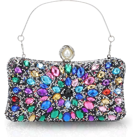 LinYooLi Multicolor Rhinestone Clutch Purse,Sparkly Crystal Floral Evening Handbags for Women Formal Prom Bridal Wedding Party