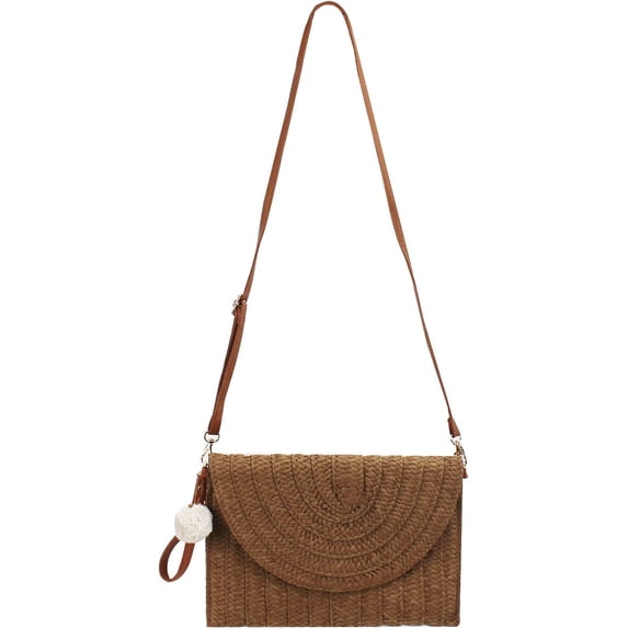 LinYooLi Natural Straw Boho Purse Zipper Wristlet Wallet Handwoven Beach Clutch Bag