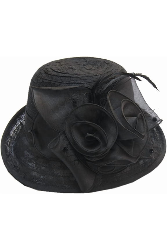 Organza Hat for Women Flower Wide Brim Hat for Wedding Tea Party Costume