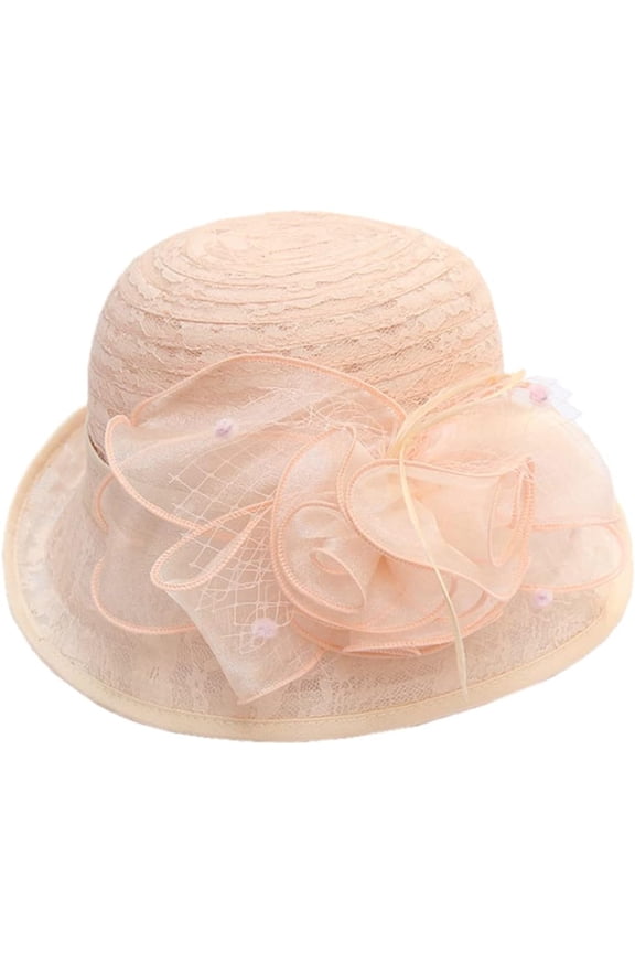 Organza Hat for Women Flower Wide Brim Hat for Wedding Tea Party Costume