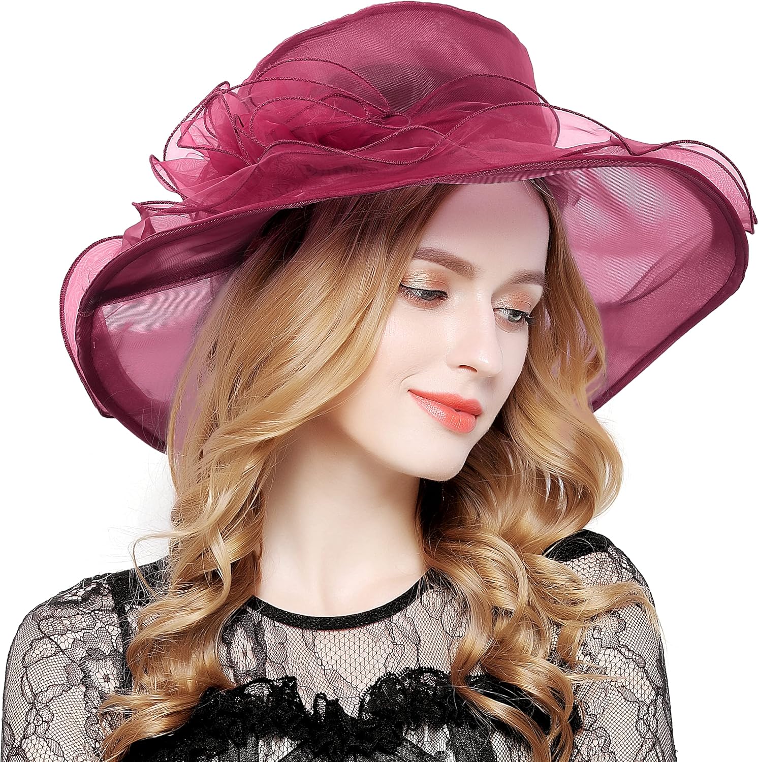 Fascinator-Hut Aus Organza Mit Blumen Für Braut, T Produktbild-Vorschau 2
