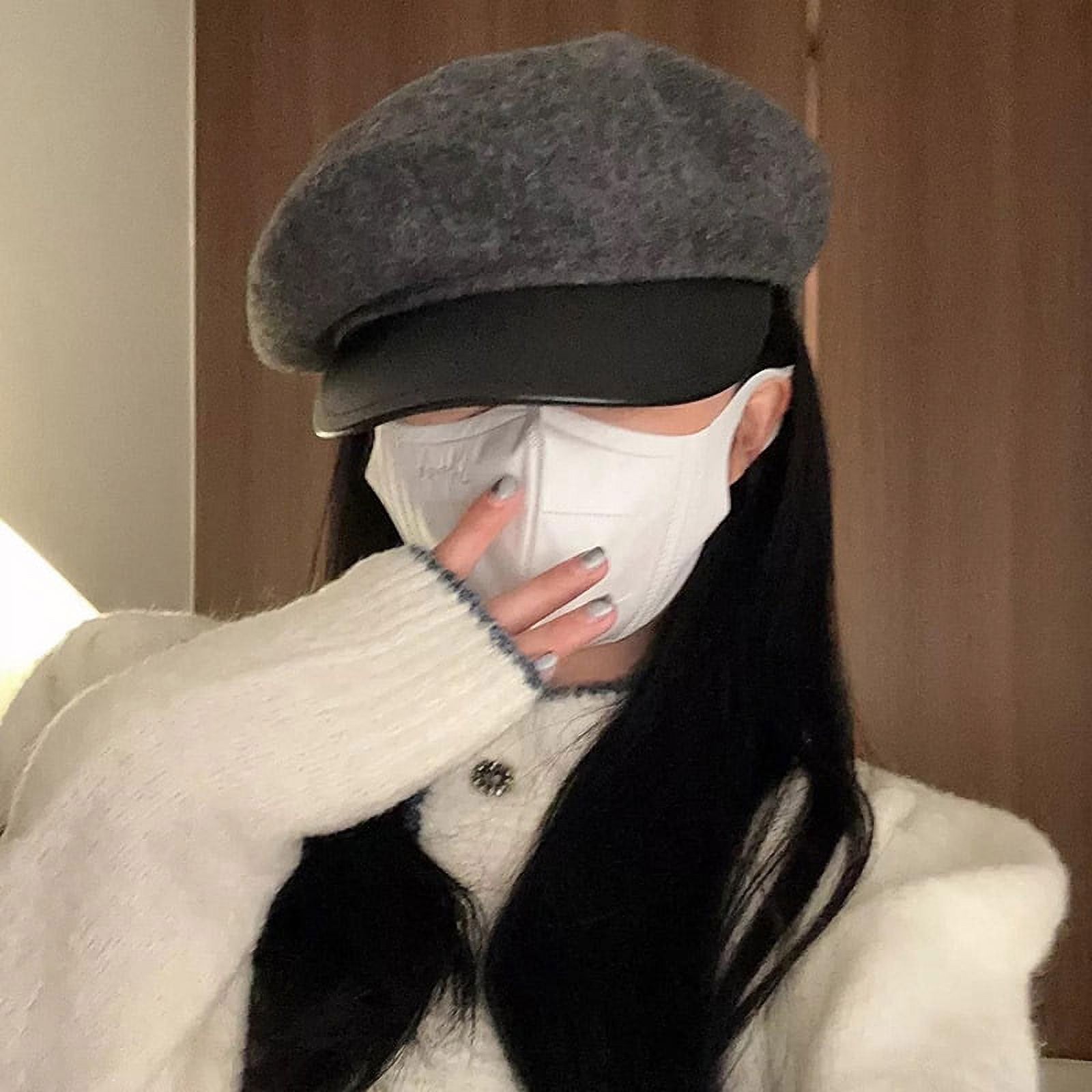 LinYooLi PU Leather Hat Cave Octage Hat Female Woman Winter Winning ...