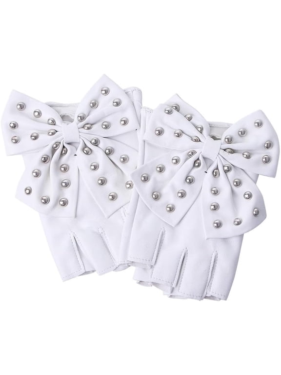 PU leather Gloves Fingerless Gloves,Punk Gloves Bowknot PU Leather Gloves, Gothic Fingerless Gloves for Cosplay Costume
