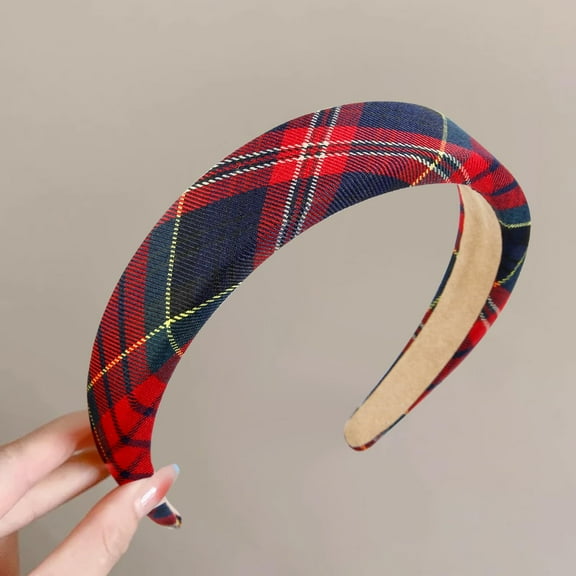 LinYooLi Plaid Headband for Women Teen Girls, Padded Thin Headbands for Womens Hair Vintage Red Hairband Fashion Head Band Hair Accessories