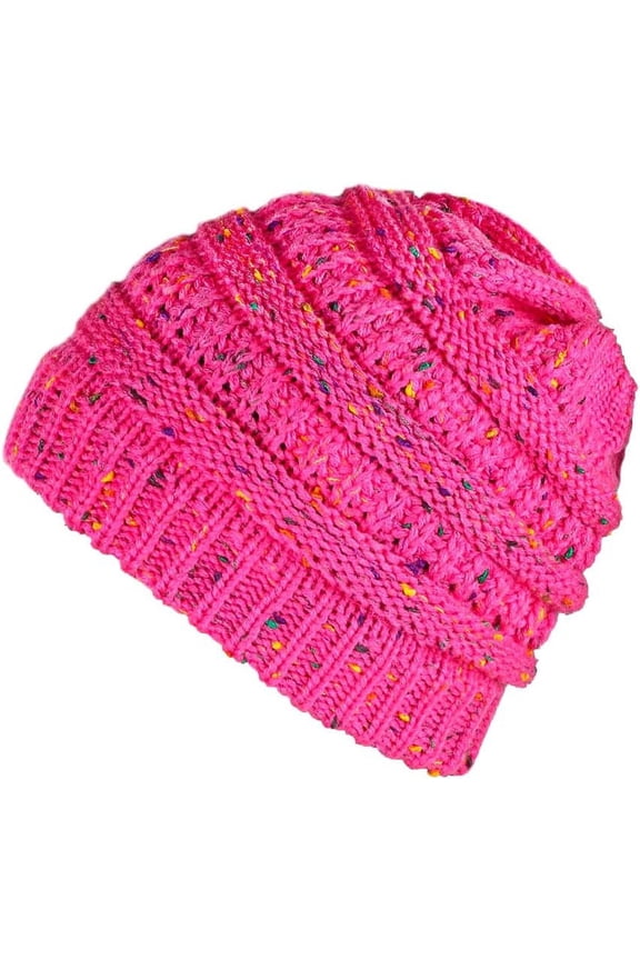 Ponytail Beanie for Women Cable Knit Messy High Bun Hat Stretch Warm Winter Hat