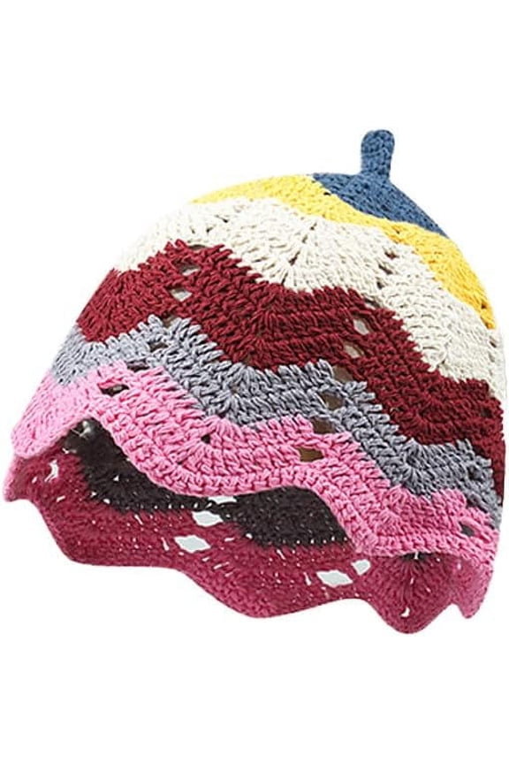 Pumpkin Knit Handmade Crochet Bucket Hat for Women Striped Colorful Foldable Floppy Chunky Beanie Cap