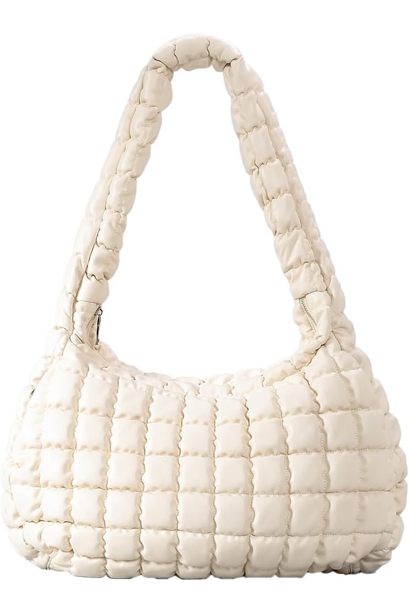 Quilted Tote Bag for Women Large Faux Leather Trendy Light Padding Puffer Bag Hobo Bag Shoulder Crossbody Bag
