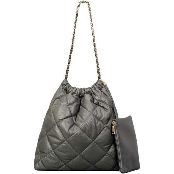 LinYooLi Quilted Tote Bag for Women, Soft Lightweight Designer Winter Puffer Tote Bag Shoulder Handbags with Coin Purse