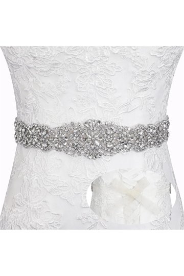 Rhinestone Bridal Belt Sash White Wedding Dress Crystal Beaded Waist Tie 95\