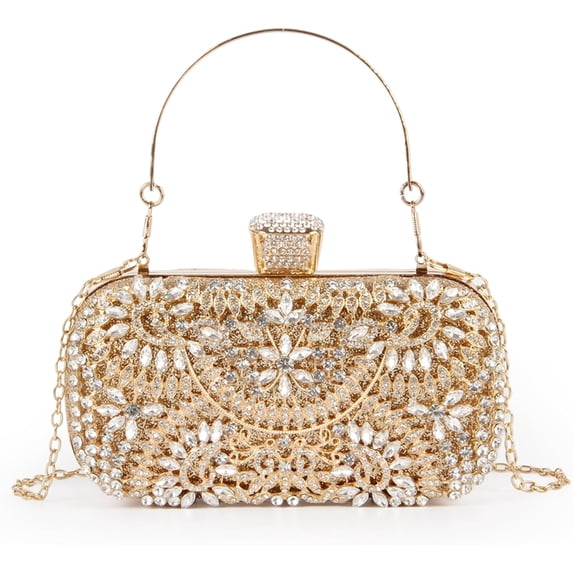 LinYooLi Rhinestone Clutch Purse,Sparkly Crystal Floral Evening Bag for Women Formal Prom Bridal Wedding Party