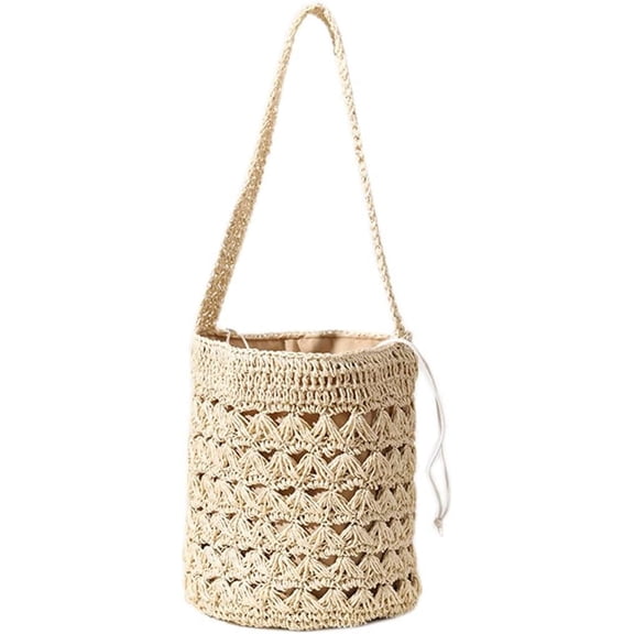 LinYooLi Round Bucket Bag Knitting Straw Bag