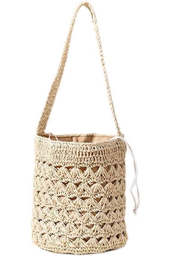 Round Bucket Bag Knitting Straw Bag