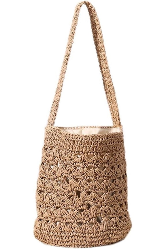 Round Bucket Bag Knitting Straw Bag