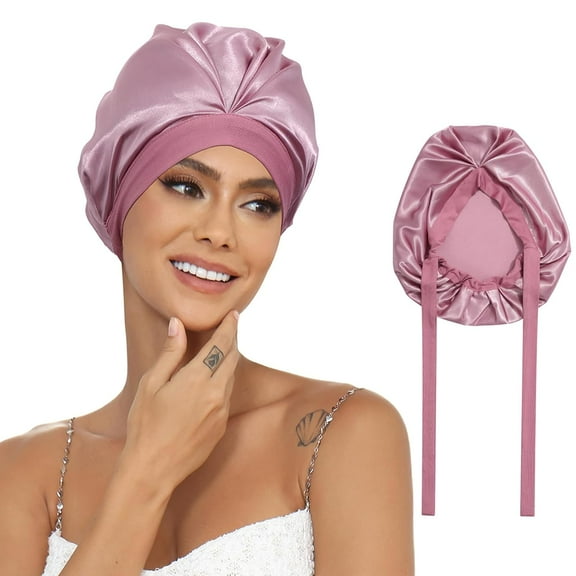 LinYooLi Satin Bonnet Silk Bonnet for Sleeping Women - Adjustable Hair Bonnet with Elastic Tie Band Hair Wrap Cap for Curly Hair Night Sleep Cap(Navy Blue)