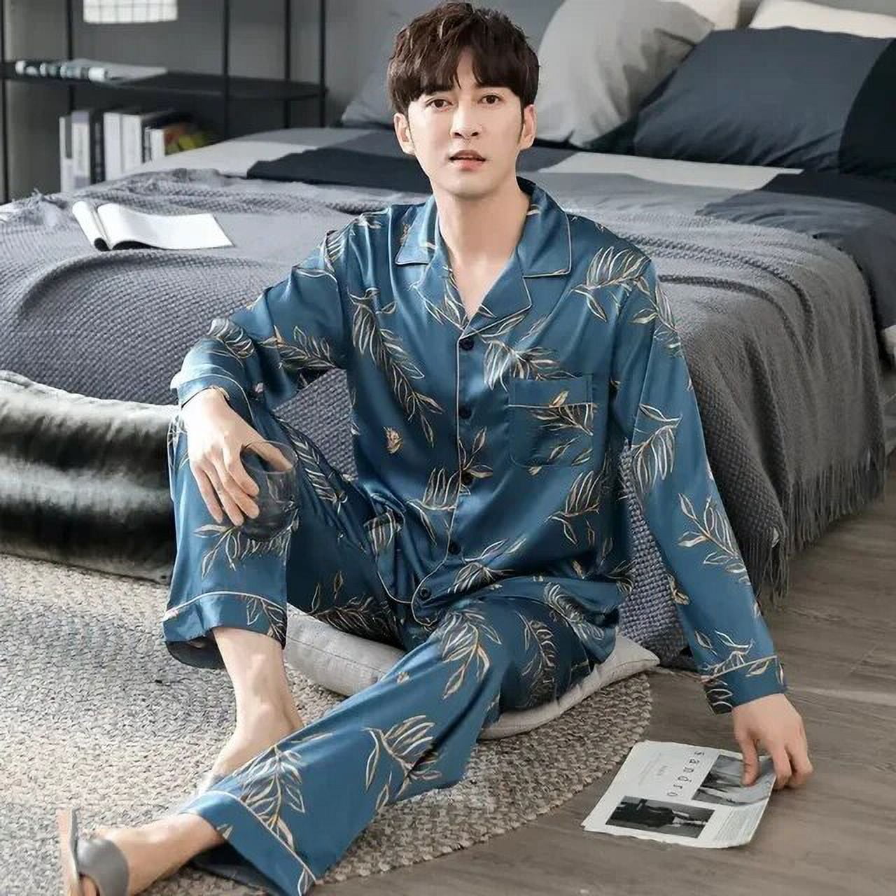 Men presto Striped Print Satin PJ