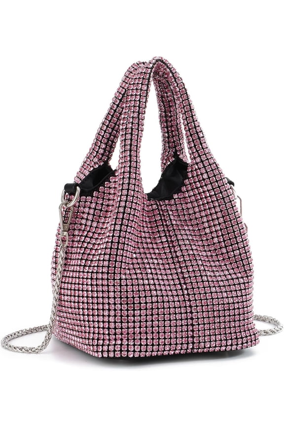 Sparkly Silver Evening Bag Glitter Rhinestone Clutch Purses Small Dazzling Bucket Hobo Bag for Party Wedding Prom
