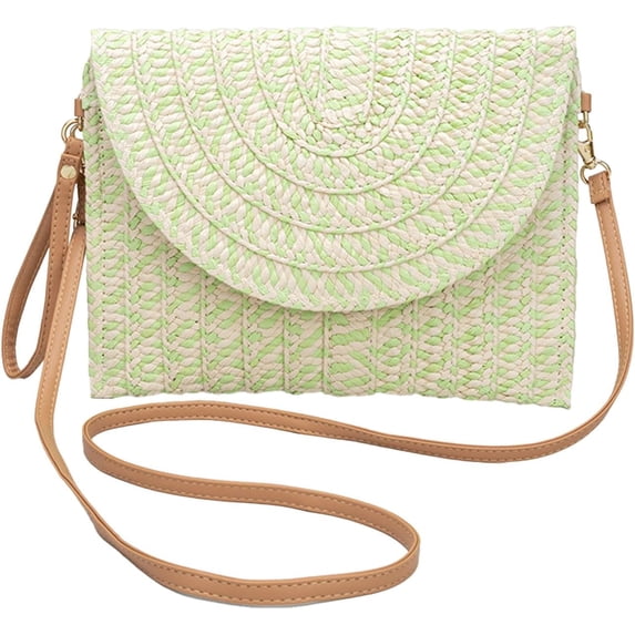 LinYooLi Straw Beach Bag Summer Small Woven Crossbody Bag Rattan Envelope Clutch for Travel with 2 Shoulder Straps