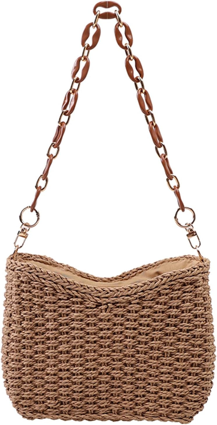 LinYooLi Straw Beach Bag, Summer Straw Bags for Women Trendy Straw Purses and Handbags Shoulder Tote Bag for Vacation