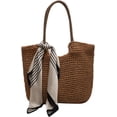 thumbnail image 1 of LinYooLi Straw Beach Bag, Summer Woven Tote Bag with Silk Scarf Large Shoulder Handbag Straw Purses and Handbags for Women, 1 of 7