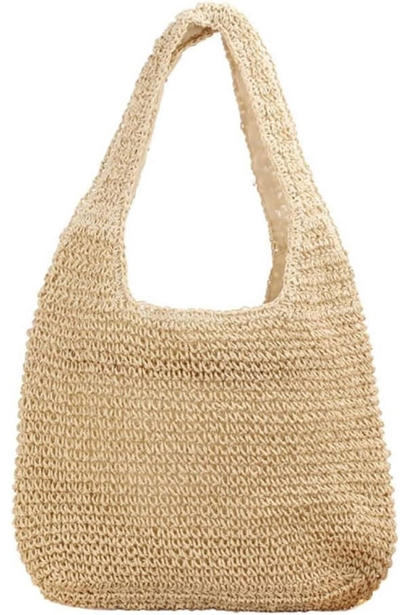 Straw Beach Bag with Zipper Large Woven Summer Boho Tote Handbag Rattan Wicker Purse for Shopping Summer Vacation