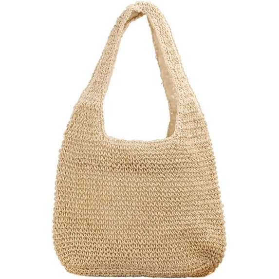LinYooLi Straw Beach Bag with Zipper Large Woven Summer Boho Tote Handbag Rattan Wicker Purse for Shopping Summer Vacation