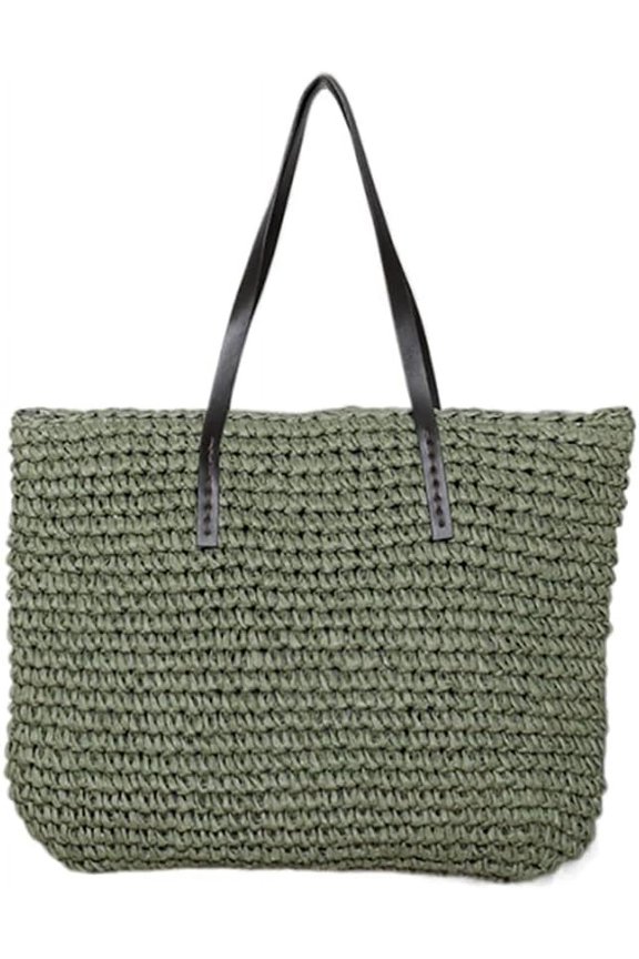 Straw Beach Bag with Zipper Large Woven Summer Boho Tote Handbag Rattan Wicker Purse for Shopping Summer Vacation