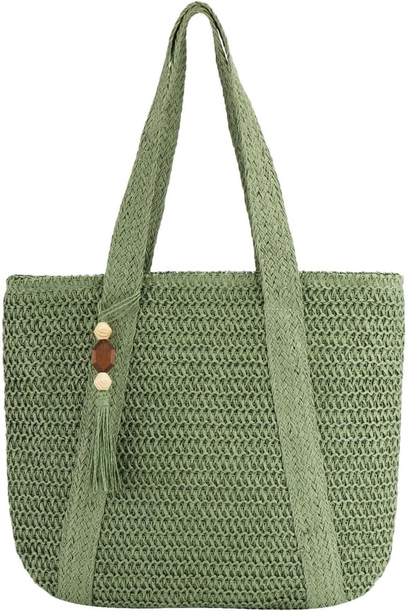 Straw Beach Tote Bag for Women,Raffia Woven Shoulder Handbags for Summer Vacation