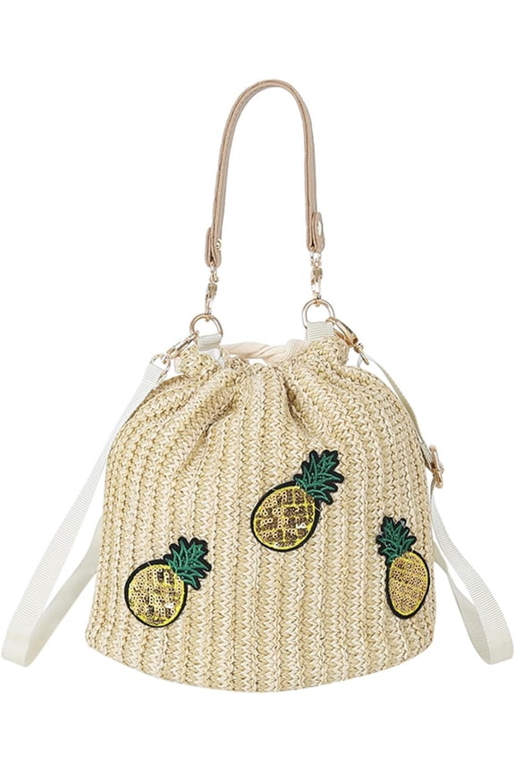 Straw Bucket Bag for Women, Summer Straw Beach Bag Woven Bucket Bag Drawstring Purses Hobo Handbag for Vacation