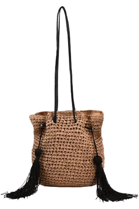 Straw Bucket Bag for Women, Summer Woven Beach Bag Drawstring Hobo Bucket Purses Handbag for Vacation