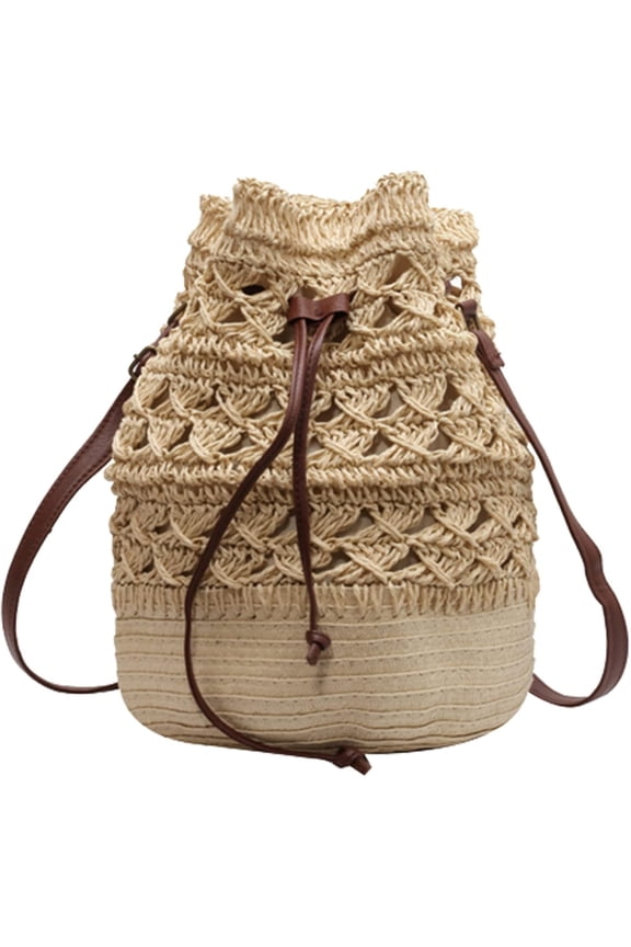 Straw Bucket Bag for Women, Summer Woven Beach Bag Drawstring Hobo Bucket Purses Handbag for Vacation