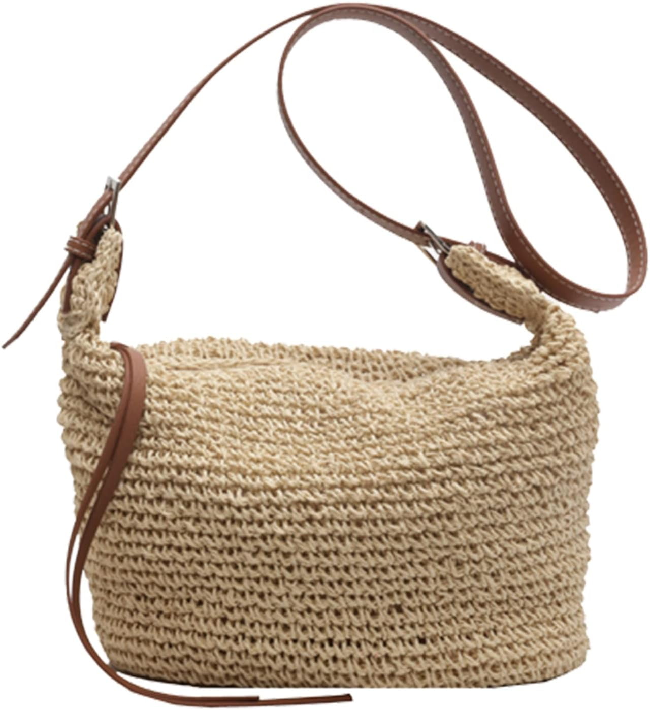 LinYooLi Straw Crossbody Bags for Women, Straw Beach Bag Handmade Woven