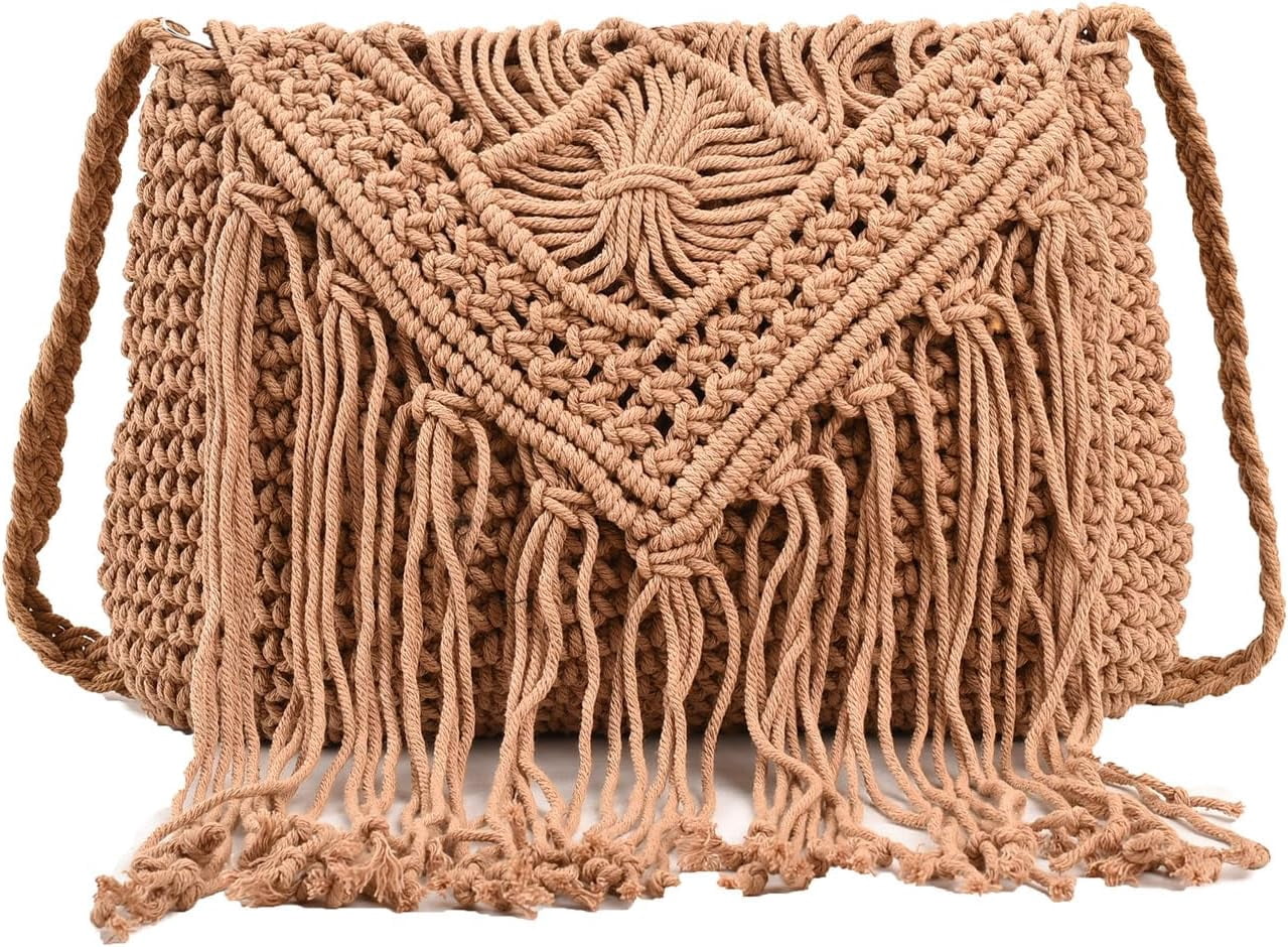 LinYooLi Straw Crossbody Bags for Women, Summer Straw Purses and Handbags with Tassels Shoulder Clutch Bag for Vacation